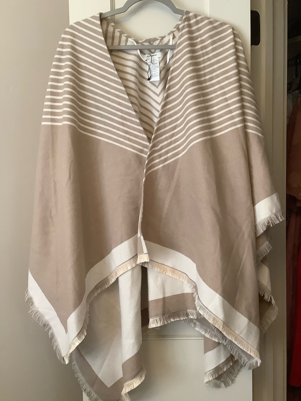 Banana Republic Beige and White Striped Poncho Cardigan